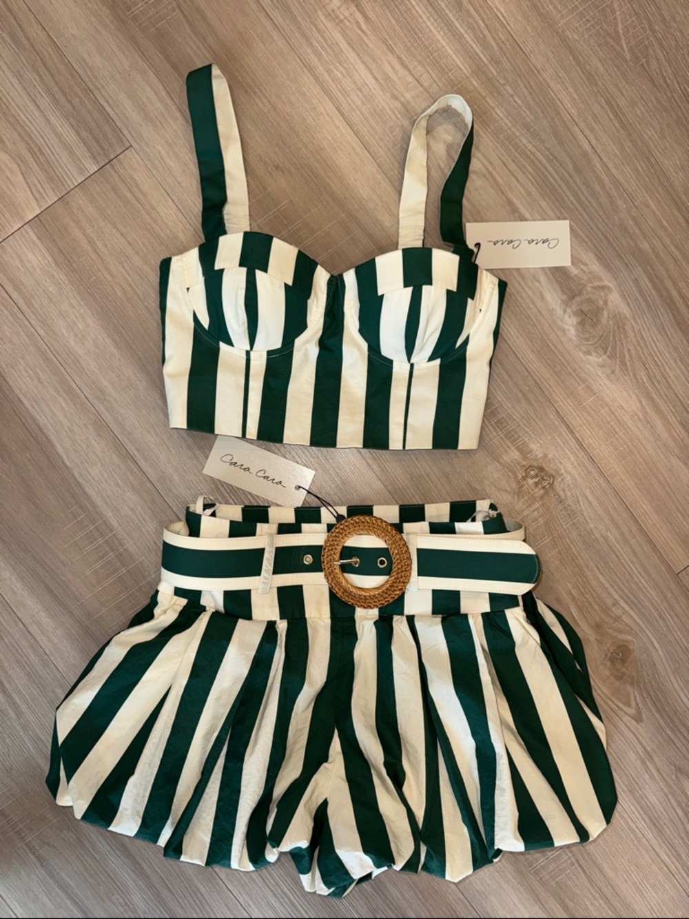 Cara Cara Green & White Striped Two-Piece Set with Woven Belt - Picture 8 of 11